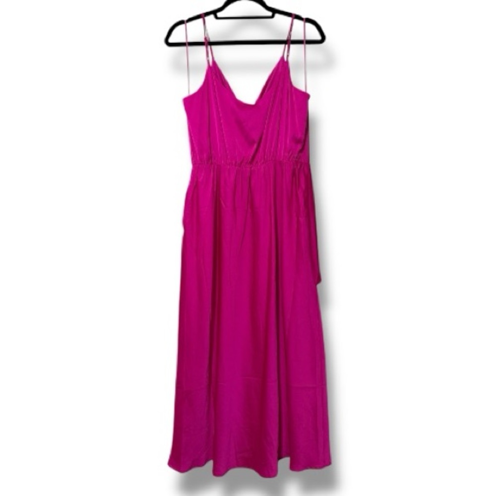 Express women’s medium Satin V-Neck Sleeveless Tie Waist Surplice Midi Dress - Picture 5 of 16